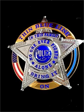 Thin Blue Line - In This Family No One Fights Alone - Police Gold/Silver