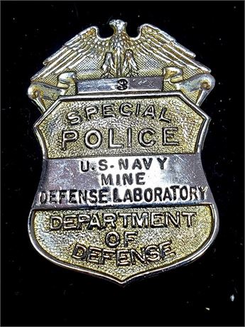 Vintage Circa 1960's DOD U.S. Navy Mine Defense Laboratory Police # 3 Hat Badge