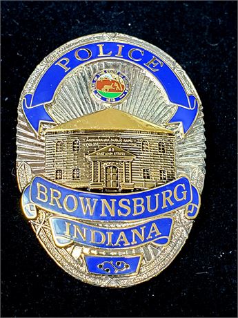 Brownsburg Indiana Police Hat Badge - Gold & Silver