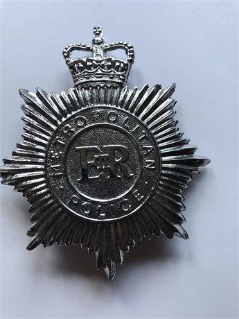 Vintage London Metropolitan U.K. Police Helmet Plate King's Crown seal die in V2