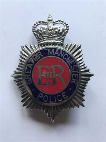 Vintage Greater Manchester U.K. Police Helmet Plate King's Crown
