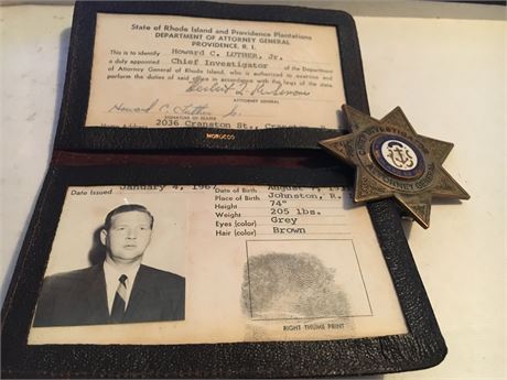 State of Rhode Island Attorney General Chief Investigator Creds & Badge Vintage