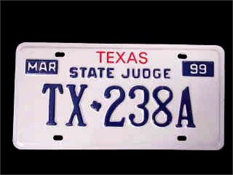 Texas State Judge License Plate # 238A