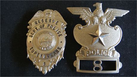 Obsolete Topeka Kansas Police Badge & Hat Badge.1940's, WWII.
