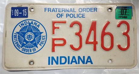 Indiana Fraternal Order of Police Member License Plate - expired 2015