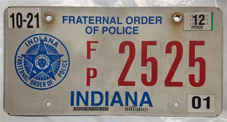 Indiana Fraternal Order of Police Member License Plate - expired 2021