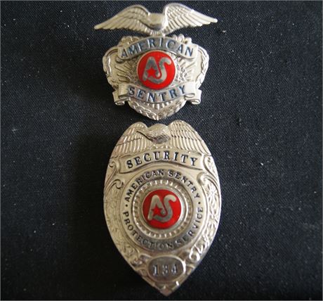 Obsolete American Sentry Protection Service, Security Badge & hat Badge