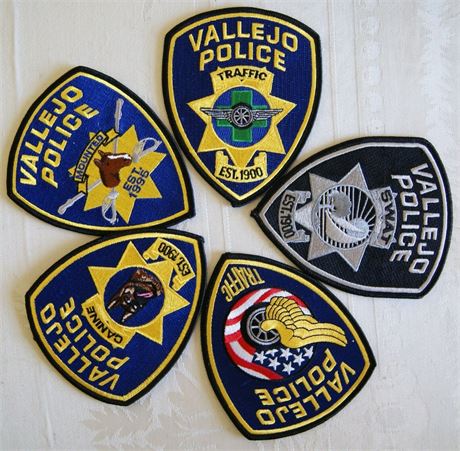 Vallejo California Police Patches, Lot of 5 Unused Police Patches, Vintage Patch