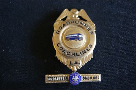 Louisiana Roadrunners Coachlines 1930's,Bus driver Badge & Tie Clip,Scarce Badge