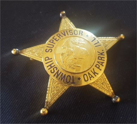 Antique Police badge, Township Supervisor Oak park Illinois. The C.H. Hanson co