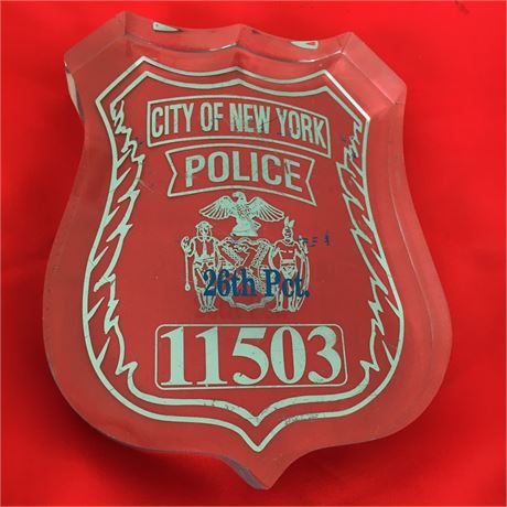 New York City Police Acrylic Patrolman shield #11503 - 26th precinct