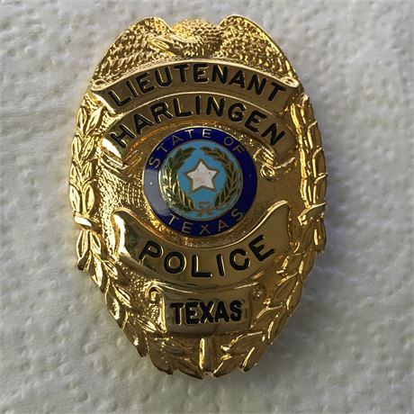 Lieutenant Harlingen Tex. Police badge NO SHIPPING TO TEXAS UNLESS YOU ARE A LEO