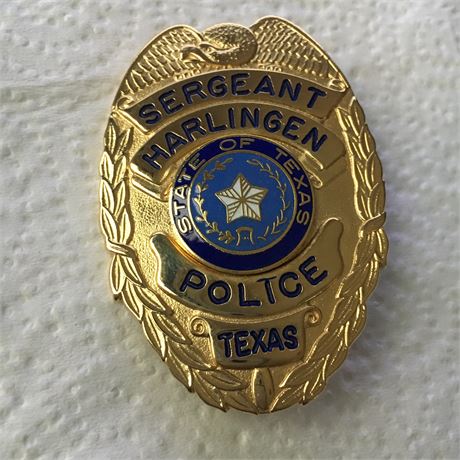Sergeant Harlingen Texas Police badge NO SHIPPING TO TEXAS UNLESS YOU ARE A LEO