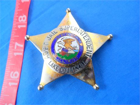 Hanson Lake County Illinois Asst Jail Superintendent Police 2-3/4" Vintage Badge