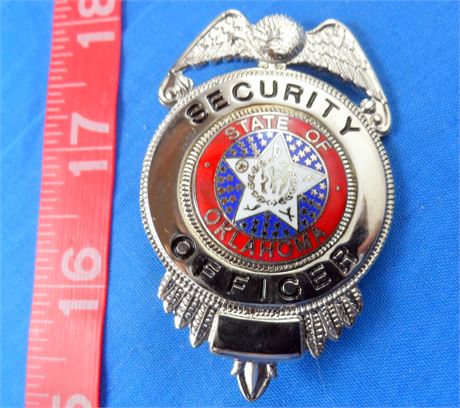 Oklahoma Security Officer Badge 2-1/2" Silvertone Eagle Top Shield Great Cond