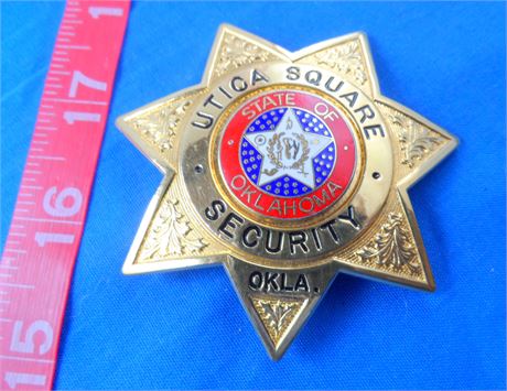 Oklahoma Blackinton Utica Square Tulsa Security Officer Badge 2-3/4" Goldtone