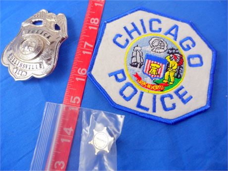 Illinois Collinsville Police 2-3/4" Badge + Chicago Patch + Trooper Lapel Pin