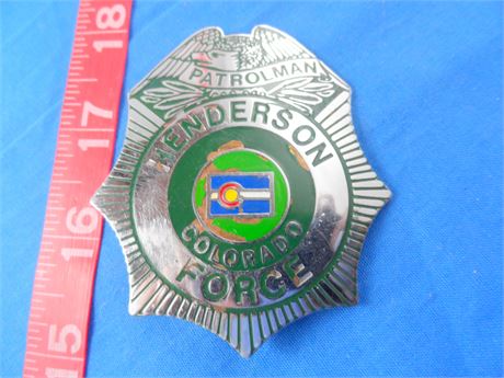 Colorado Henderson Police Force Patrolman Badge 2-3/4" Vintage Shield Silvertone