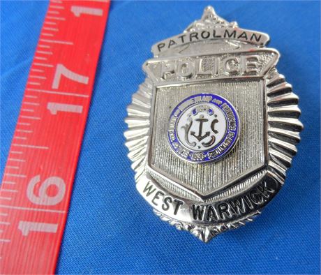 Rhode Island West Warwick Police Patrolman Badge 2" Vintage Shield Silvertone