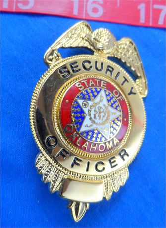 Oklahoma Security Officer Badge 2-1/2" Goldtone Eagle Top Shield Great Cond