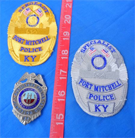 Kentucky Junction City Auxiliary Police 2-1/4" Badge + 2 Fort Mitchell Patches