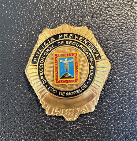 State of MORELOS, MEXICO Mexican Police POLICIA Hat Badge