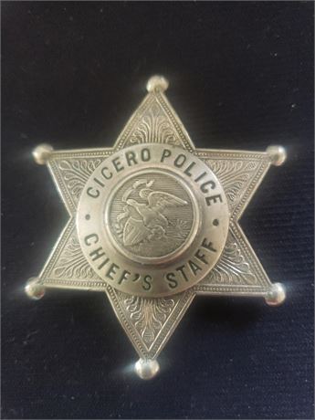 Antique Police badge. Cicero police Illinois.Chiefs staff badge Illinois badge
