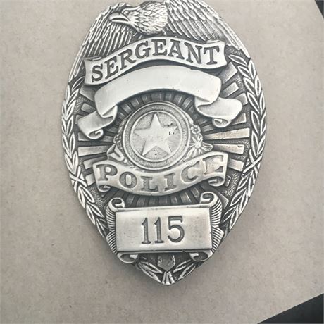 Novelty TJ Hooker Movie Prop Sergeant Police California badge silver color