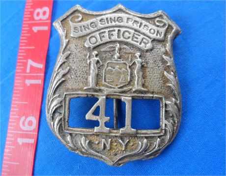 New York Sing Sing Prison Officer Badge 2-3/8" Silvertone Vintage Reproduction?