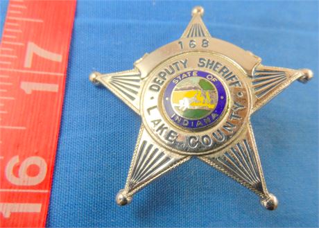 Indiana Lake County Deputy Sheriff Hat Badge 2" Silvertone Star Shield
