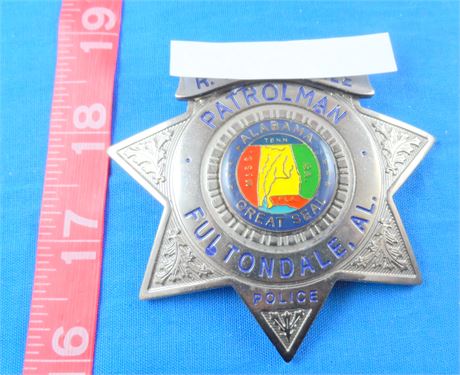 Alabama Fultondale Patrolman Police Badge 3" Silvertone Star Named Shield