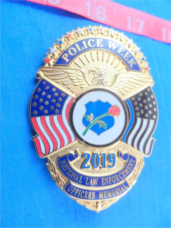 Police Week 2019 Badge 3-1/8"Goldtone Collinson Shield Beautiful Enamel