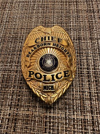 Authentic 1970's Dearborn Heights Michigan Chief Police Shield Badge Hallmarked