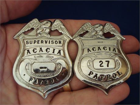 ACACIA PATROL Badges - (2) California Security Officer Breast Badges