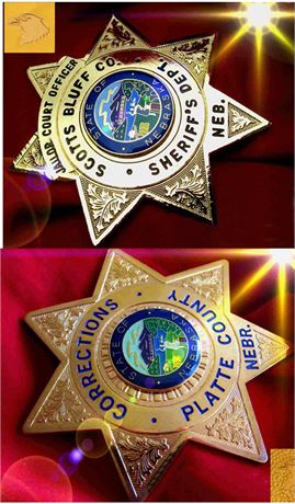 2 x Nebraska Police badges / Sheriff's Dept. Scotts Bluff County + Platte County