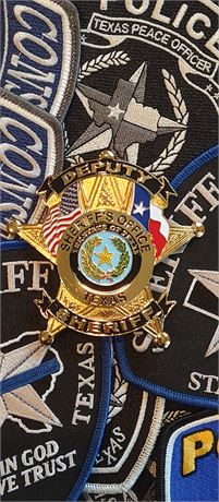 2-Flag Texas Sheriff 5 pt. Star Badge-GOLD