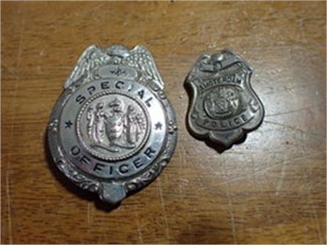 AMSTERDAM NEW YORK POLICE BADGE HALL MARKED  AND SPEICAL POLICE BADGE BX #32