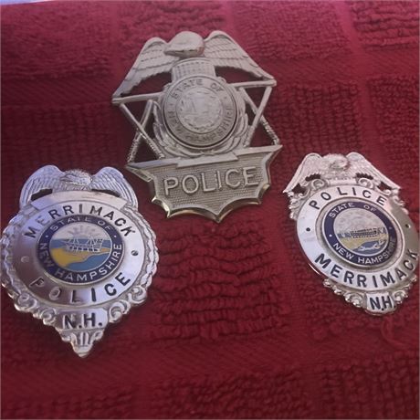 Vintage Merrimack New Hampshire Police 3 badge set