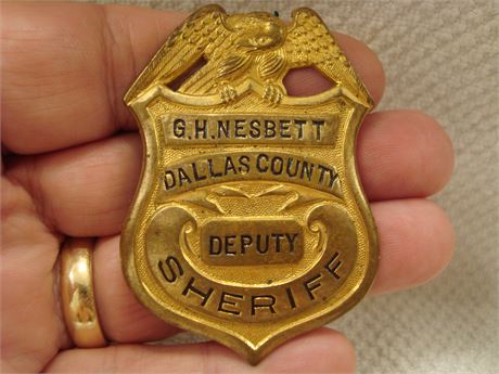 DALLAS COUNTY TEXAS DEPUTY SHERIFF Badge, "G.H. NESBETT"