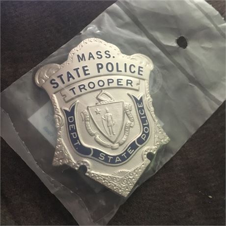 Massachusetts State Police Trooper Badge still sealed in Blackinton bag