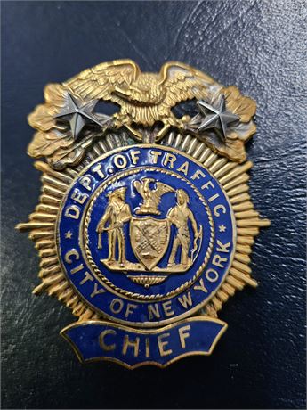 Vintage obsolete City of New York Traffic Department Chief Shield