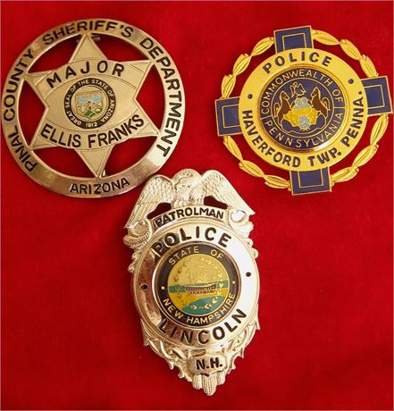 Lot 3 badges, Pinal - Arizona, Haverford - Pennsylvania, Lincoln - New Hampshire