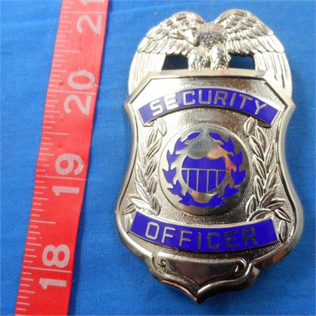 Security Officer Badge 3-1/8" Silvertone Eagle Top Shield Enamel