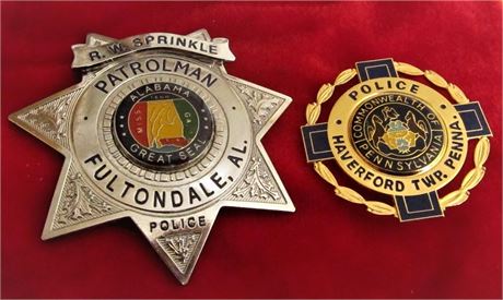 2 x badges / Patrolman, Fultondale, Alabama + Haverford Police, Pennaylvania