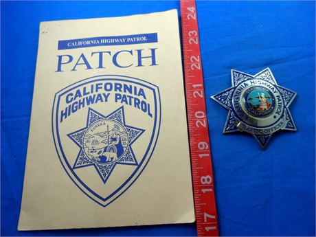 California Highway Patrol Traffic Officer Prop Badge 3" Silvertone and Patch