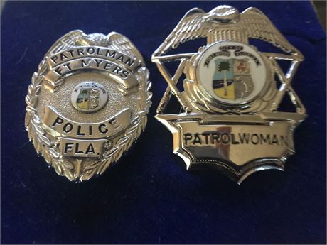 Ft. Myers Florida Police Patrolman & rare Patrolwoman hat badge NO FLA. SHIPPING