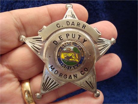 MORGAN COUNTY INDIANA DEPUTY SHERIFF BADGE IDENTIFIED TO DEPUTY C. DARR