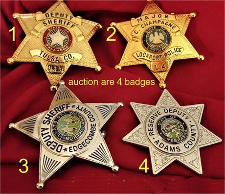 Lot of  4 x Police badges, Oklahoma, Louisiana, North Carolina, Nebraska / OFFER