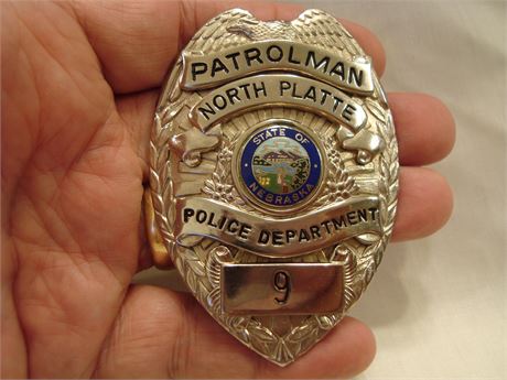 ORIGINAL North Platte Nebraska Police Department Patrolman Badge, Low #9