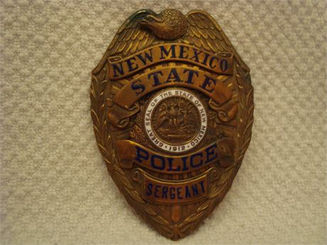 Original NEW MEXICO STATE POLICE SERGEANT Badge, LAS&SCO. Back Mark